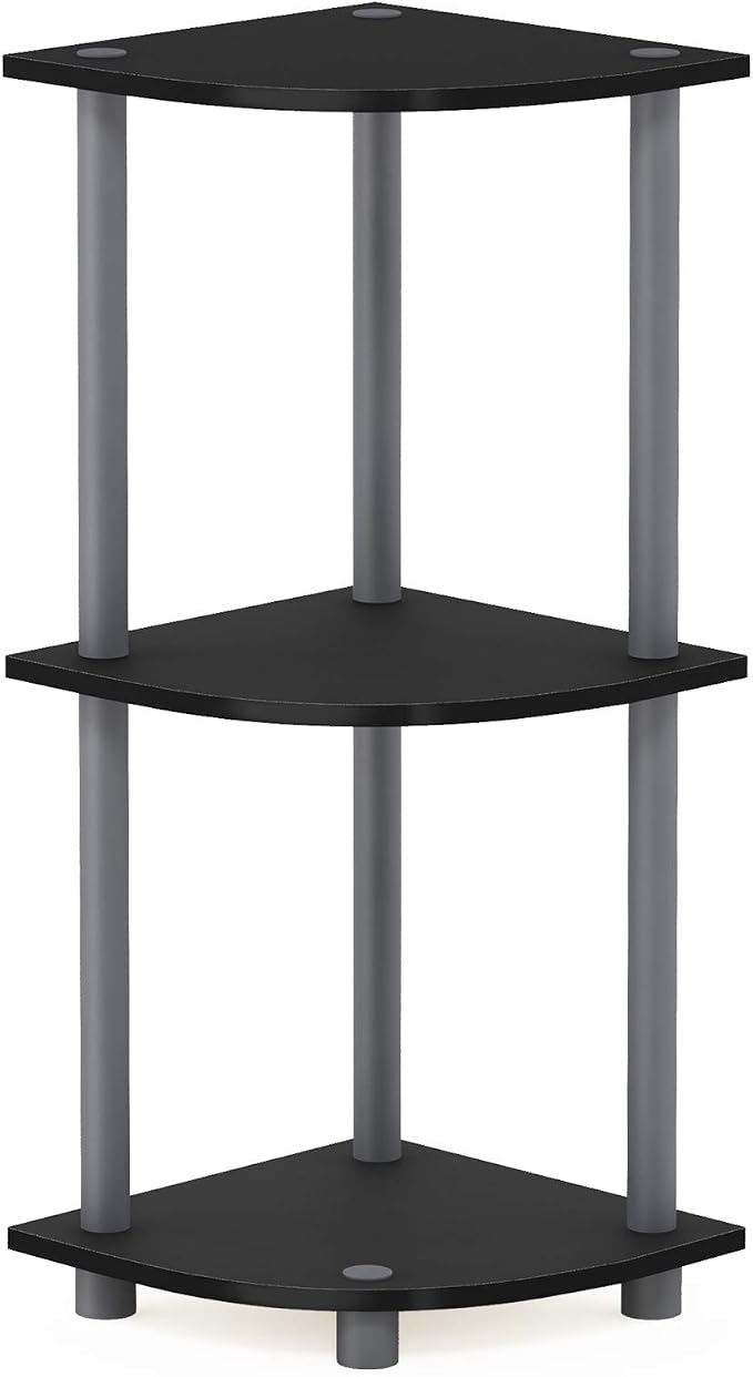 Furinno TURN-N-TUBE Corner Shelf, 3-Tier Corner Bookshelf, Display Storage Shelves with Open Shelves, for Organization and Storage, Living Room, Home Office, Garage, Black - Image 6