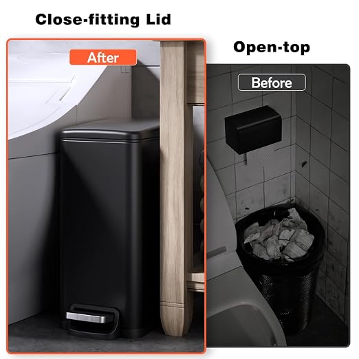 Slim Bathroom Trash Can with Lid Soft Close, 2.6 Gallon Stainless Steel Garbage Can with Removable Inner Bucket, Durable Step Pedal, Small Trash Bins for Toilet, Bedroom, Kitchen, Office - Image 5