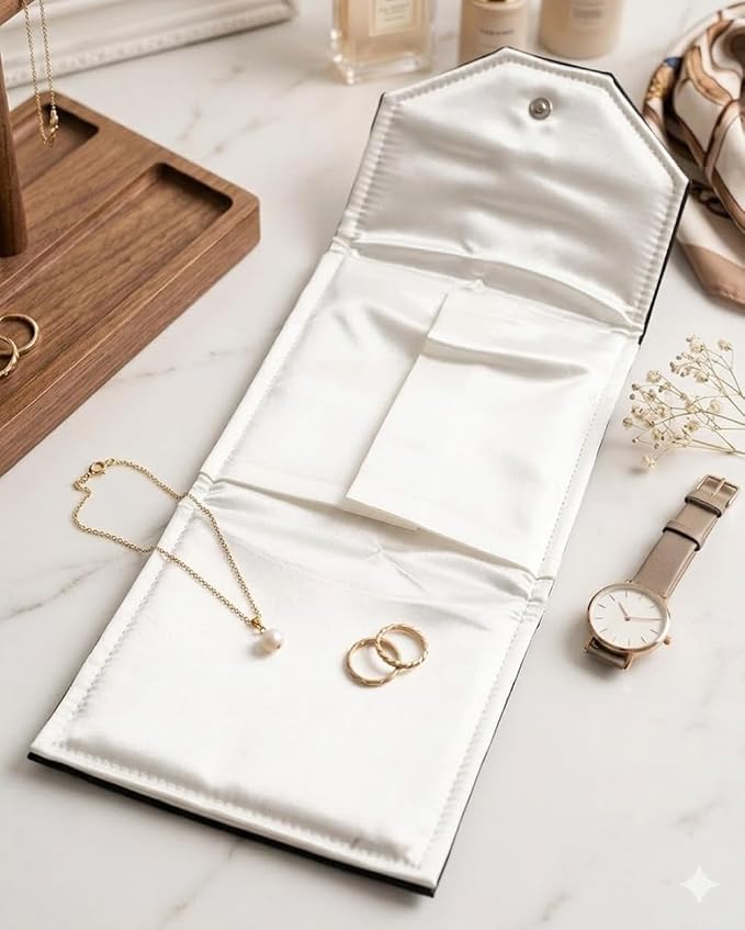 Novel Box Necklace Display Pearl Folder 7x5 inch Small Travel Jewelry Case - Wedding Jewelry Storage Holder with Smooth Finish - Jewelry Organizer Necklace Box - Black/White Stitched - Image 3