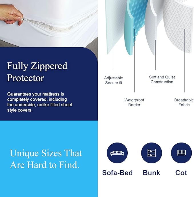 Allersoft| Queen Sleeper Sofa Mattress Cover with Secure Locking Zipper. Creates a Natural Seal On All Sides of Your Pull-Out Sofa Mattress from Liquids, Dust, Pet Dander, Pollen-60x72 (Fits 4-7 Deep)