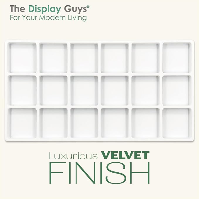 TheDisplayGuys For Your Modern Living 2-Pack 18-Compartments Flocked Velvet Jewelry Display Inserts - Tray/Case Liners - Ring Earrings Storage, (White) by The Display Guys - Image 3