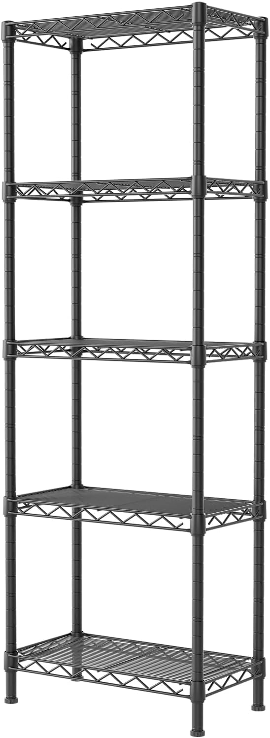 SINGAYE Metal Shelves Wire Shelving：Storage Rack Standing Units Shelf for Kitchen Laundry Bathroom Closet Organizers Pantry Narrow Mesh Adjustable 10" D x 16" W x 55" H Black by SINGAYE