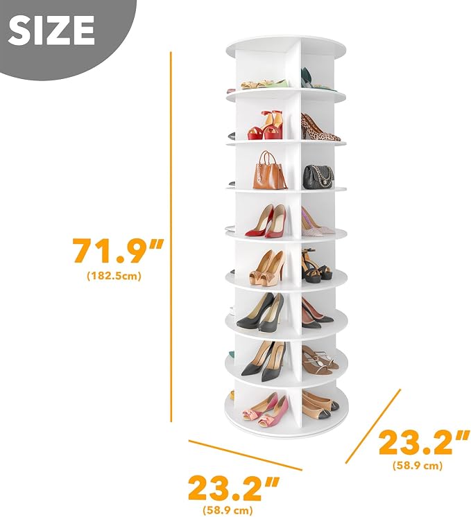 SpaceAid 8 Tier Rotating Shoe Rack Tower, Spinning Shoe Display Lazy Susan, Revolving 360 Shoe Rack Storage Round Carousel, Vertical Handbag Rotate Shoes Closet Organization (8-Tier White) - Image 2