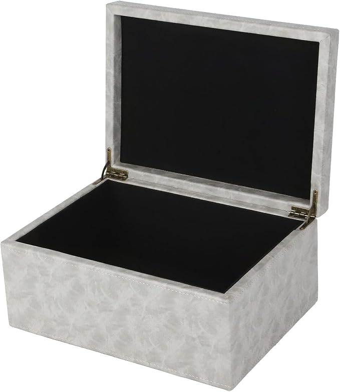 HofferRuffer Faux Leather Decorative Box, Large Wooden Structure Keepsake Box Accessory Organizer Jewelry Organizer with Hinged Lid, Storage Container for Home or Office (Grey) by HofferRuffer