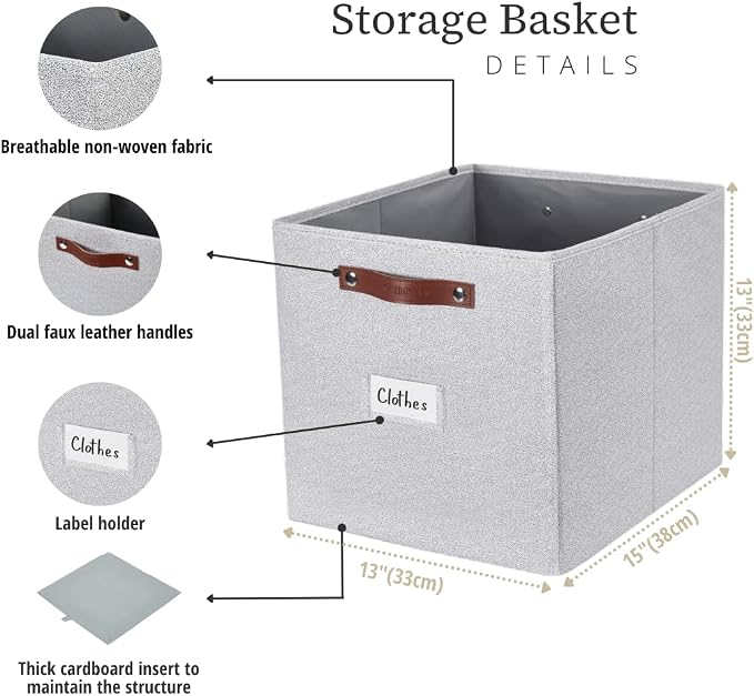 DECOMOMO Storage Baskets, 13x15x13 Storage Cube Bins with Labels for Organizing Shelves (Kallax / 4pcs, Light Texture Grey) - Image 3