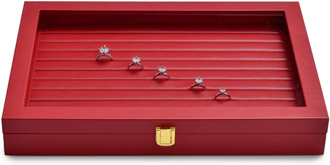 Oirlv Luxury Leather Rings Earrings Organizer Tray with Clear Lid Jewelry Display Box with Acrylic Lid Stackable Jewelry Box Drawer Inserts - Image 9