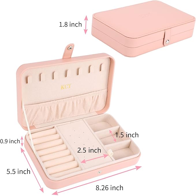 KCY Travel Jewelry Organizer Box for Women Girls, Small Travel Jewelry Case, PU Leather Portable Jewellery Storage Boxes Display Holder for Ring Earrings Necklace Bracelet Bangle, Gifts, Pink - Image 4