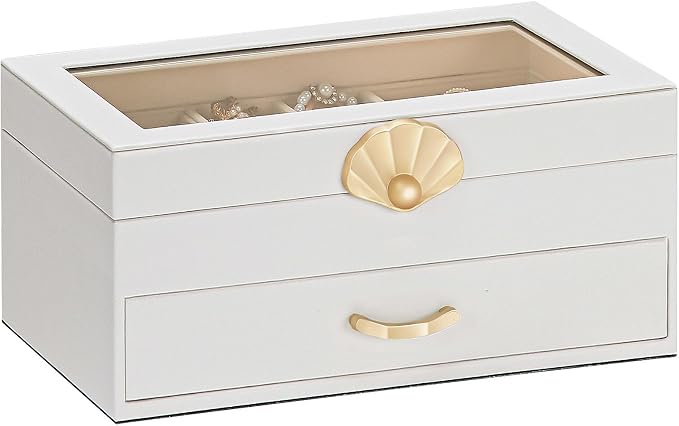 Enthralite Jewelry Box with 1 Drawer: Display Organizer for Earrings Necklaces - Gift for Girls Women (White) by Enthralite