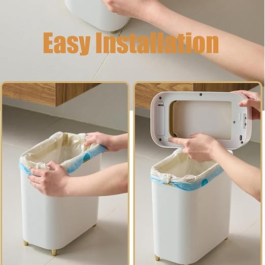 Yatmung Motion Sensor Trash Can Bathroom Automatic Touchless Lid - Sensor Garbage Can - Bathroom, Bedroom, Kitchen, Laundry Room, Small Spaces - Compact Smart Trash Bin - White with Gold Edge, 1Pack - Image 7