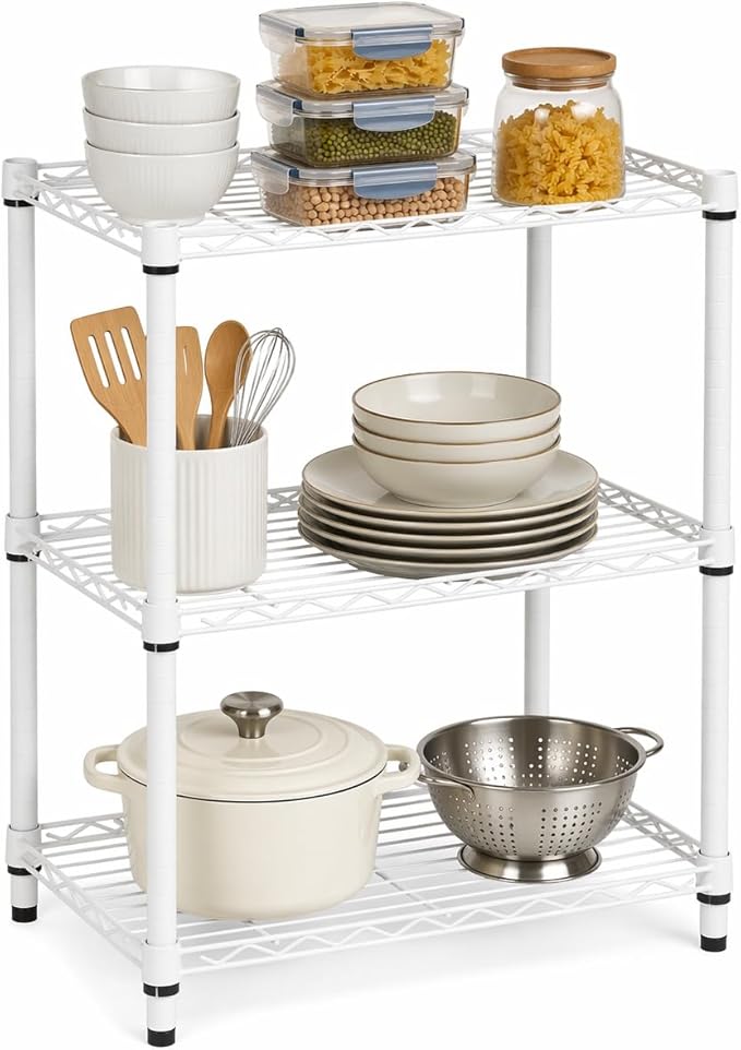 Honey-Can-Do 3-Tier Heavy-Duty Adjustable Shelves, Metal Storage Rack with 250-lb Shelf Capacity, White, 14" W x 24" L x 30" H by Honey-Can-Do