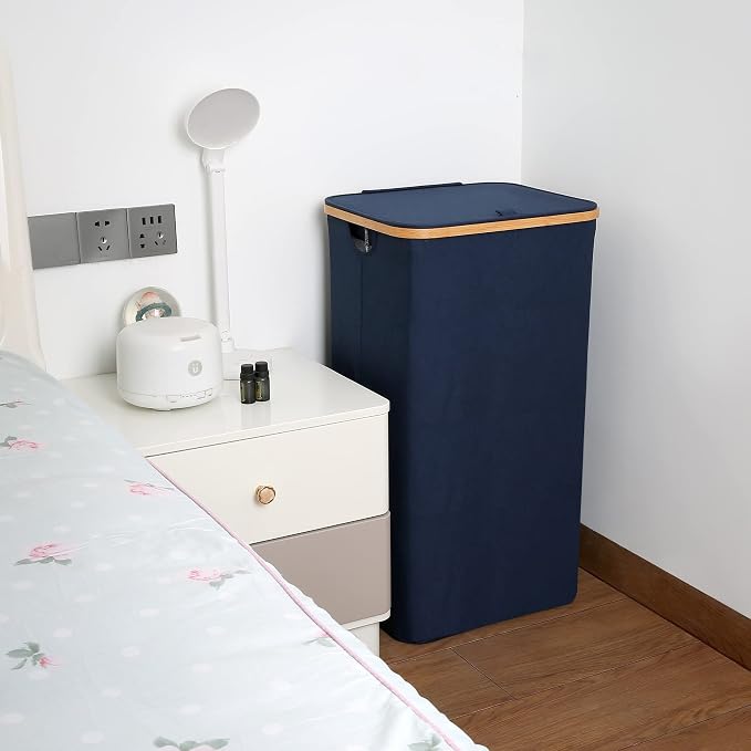 efluky Laundry Basket with Lid and Removable Bag, 100L Tall Laundry Hamper with Bamboo Handles, Aesthetic Dirty Clothes Bin for Laundry Room, Bathroom, Bedroom and Dorm, Blue - Image 7