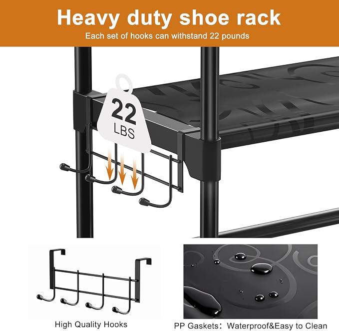 WOWLIVE 9 Tiers Shoe Rack Shoe Storage Shoe Organizer 30-35 Pairs Shoe Tower Unit Shelf Durable Metal Pipes with Plastic Connectors Stackable Cabinet Black(SSS2B9) - Image 6