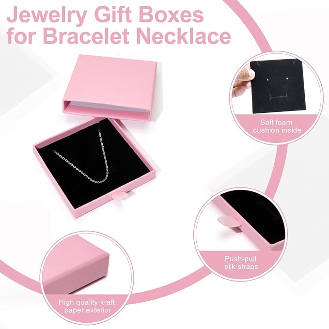Jewelry Gift Box, 3.53.5x0.7Inch Cardboard Jewelry Organizer, Fancy Necklace Bracelet Earring Drawer, Kraft Empty Jewellery Display for Ring Earring (Pink, 4 Pcs) - Image 3