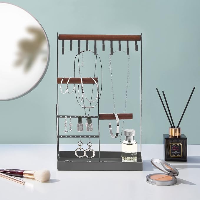 ProCase Cute Jewelry Stand, Aesthetic Jewelry Organizer for Dresser Vanity, Jewelry Holder Display for Necklaces Earrings, Gifts for Teen Girls Women, Bedroom Dorm Decor -Medium, Grey - Image 2