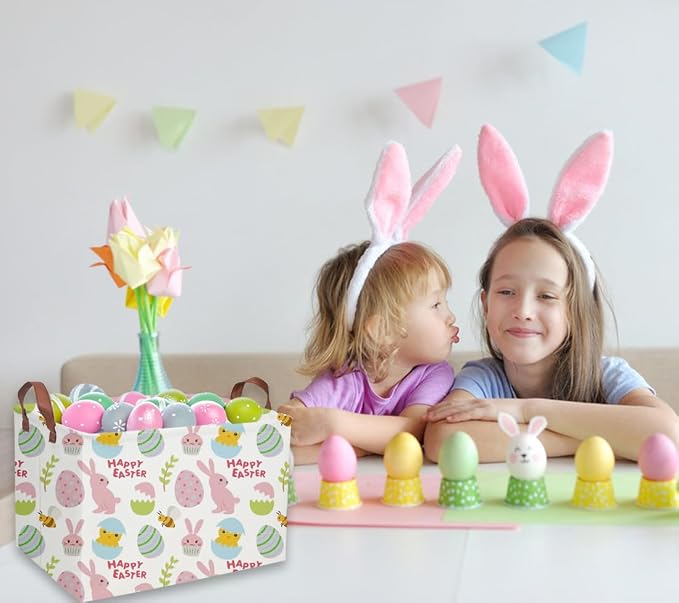 Easter Bunny Kids Gift Basket - Rectangular Toy Storage Basket Organizer Bin Box for Boys & Girls - Cute Easter Egg Room Decor for Home - Image 2