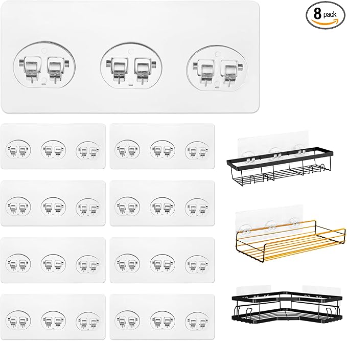 8 Pack Shower Caddy Adhesive Replacement, Strong Shower Shelf Adhesive Hooks for Corner Shelf Basket, Bathroom Rack, Kitchen Rack and Soap Holder by Unknown