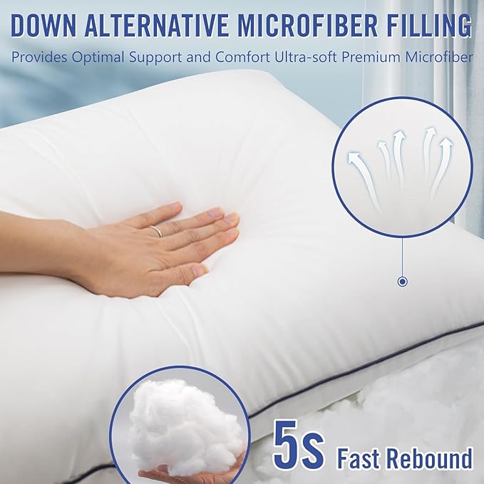 Vorouhals Hotel Collection Bed Pillows for Sleeping 4 Pack Queen Size Cooling Pillows Set of 4 for Back, Stomach or Side Sleepers, Super Soft Down Alternative Microfiber Filled Pillows