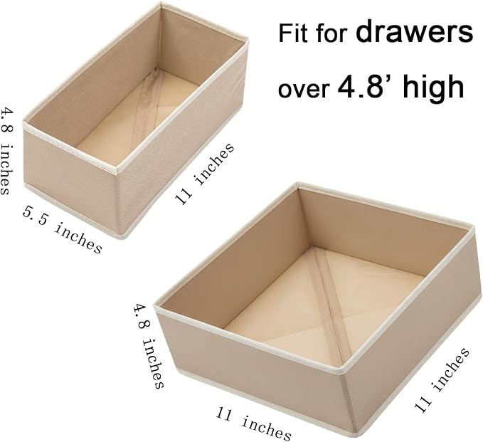 Bructhun Drawer Organizer Set of 4 Light Grey - Fabric Storage Bins for Clothes, Underwear, Socks & Bras - 11" Dresser Dividers for Bedroom Closet - Image 2