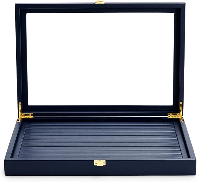 Oirlv Premium Blue Leather Rings Earrings Organizer Tray with Clear Lid Jewelry Display Box with Acrylic Lid Stackable Jewelry Box Drawer Inserts by Oirlv