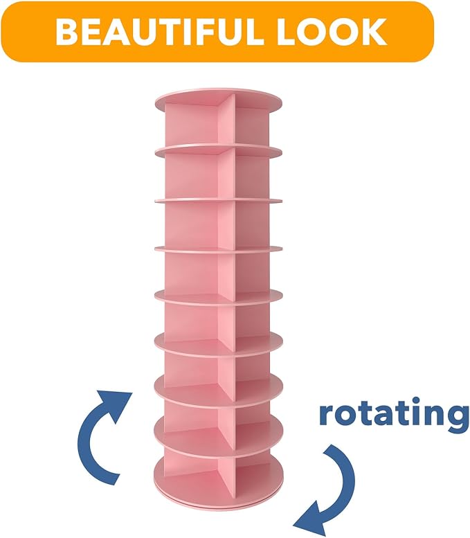 SpaceAid 8 Tier Rotating Shoe Rack Tower, Spinning Shoe Display Lazy Susan, Revolving 360 Shoe Rack Storage Round Carousel, Vertical Handbag Rotate Shoes Closet Organization (8-Tier Pink) - Image 7
