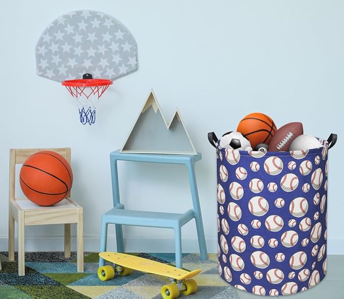 HIYAGON Baseball Kids Laundry Hamper, Large, Cotton & Linen, Waterproof PE Coating, Collapsible, Multi-purpose, Dinosaur Pattern - Image 5