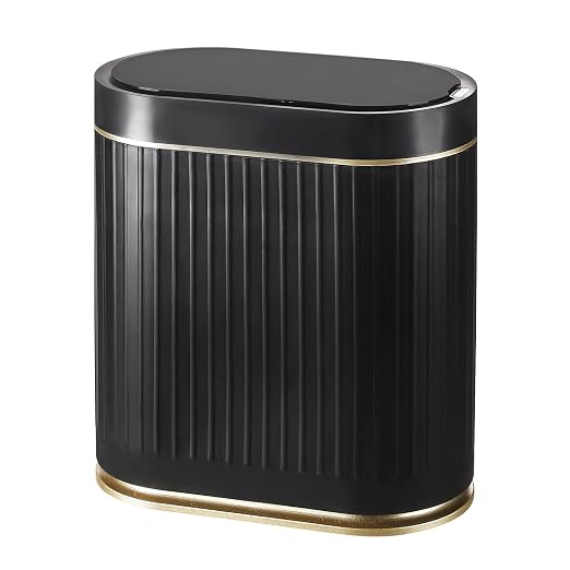 SYNCVIBE Bathroom Sensor Trash Can with Lid Automatic 2 Gallon Small Sensor Garbage Bin, 7.5 Liter Motion Sensor Smart Rubbish Bin Bathroom Decor, Slim Waterproof Plastic Garbage Can, Black Gold by SYNCVIBE