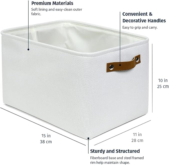 OrganiHaus Large Fabric Storage Baskets for Shelves 3 Pack, 15x11in Closet Storage Bins, Canvas Storage Bin for Organizing, Cloth Baskets, Linen Closet Organizers, Off-White - Image 2