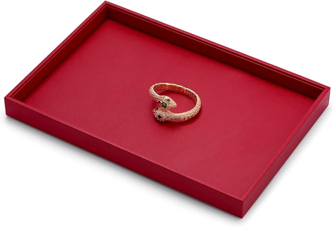 Oirlv Gorgeous Red Leather Jewelry Tray Flat Jewelry Display Tray Stackable Jewelry Organizer Plate - Image 5