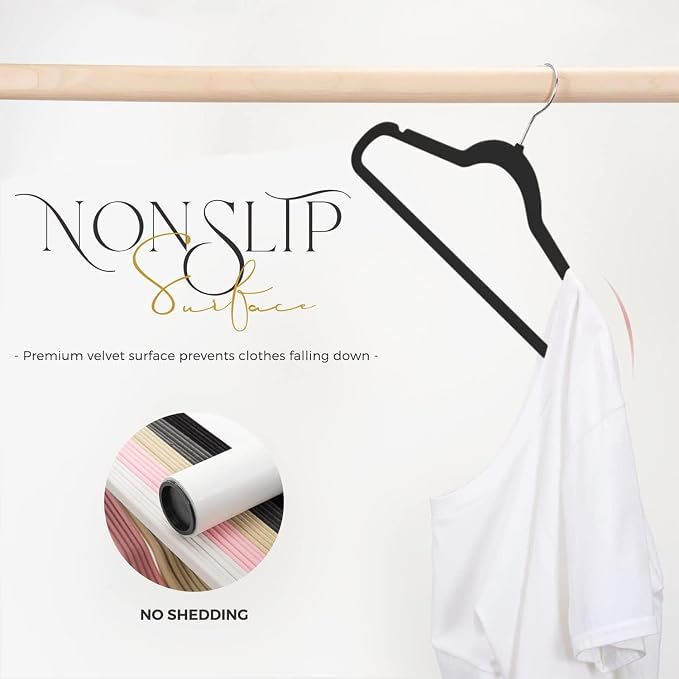 HOUSE DAY Black Velvet Hangers 300 Pack, Premium Clothes Hangers Non-Slip Felt Hangers, Sturdy Black Hangers Heavy Duty Coat Hangers, Durable Suit Hangers, Space Saving No Hanger Mark Rotating Hook - Image 2