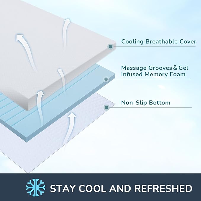 Full Size 3 Inch Gel Memory Foam Mattress Topper, Pressure-Relieving Cooling Mattress Topper for Better Sleep, High Density Foam with Removable Cover for Dorm and Bedroom