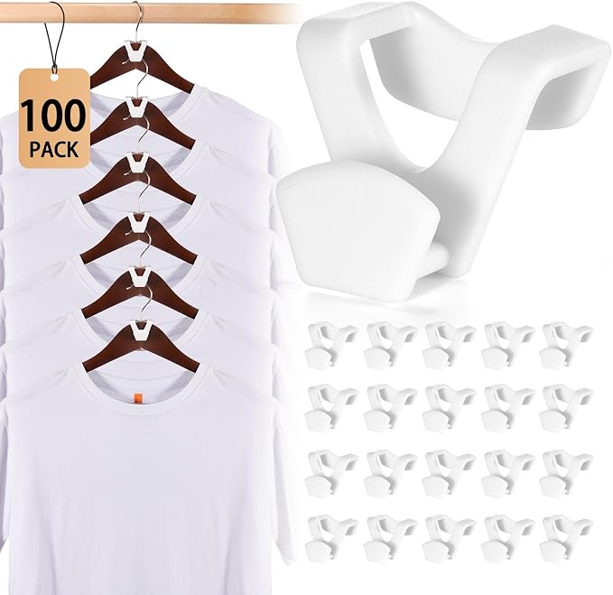 HOUSE DAY Space Saving Hangers 100 Pack, Clothes Hanger Connector Hooks, Heavy Duty Closet Space Saver, Small Space Solutions, Cascading Dorm Room Closet Organizer and Storage - White by HOUSEDAY