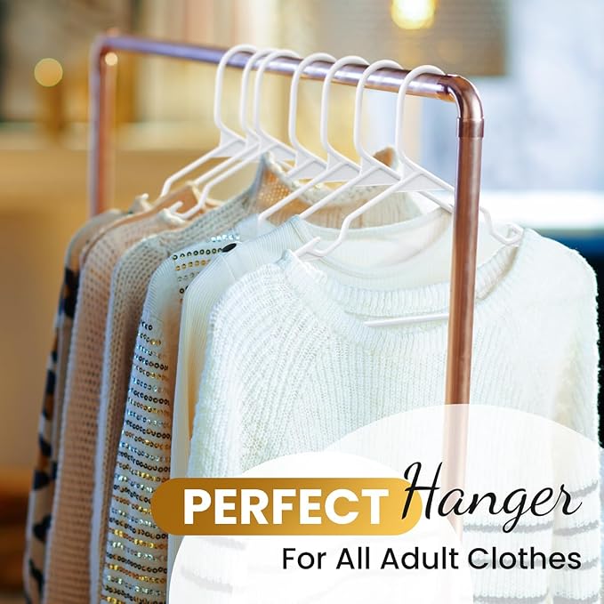 Our Modern Space 200 Pack Plastic Hanger for Shirt Pants Coats Dresses Skirts Suits Jackets - Standard Thick Coat Hanger - Sturdy & Durable Design with Shoulder Grooves Hook - White - Image 2