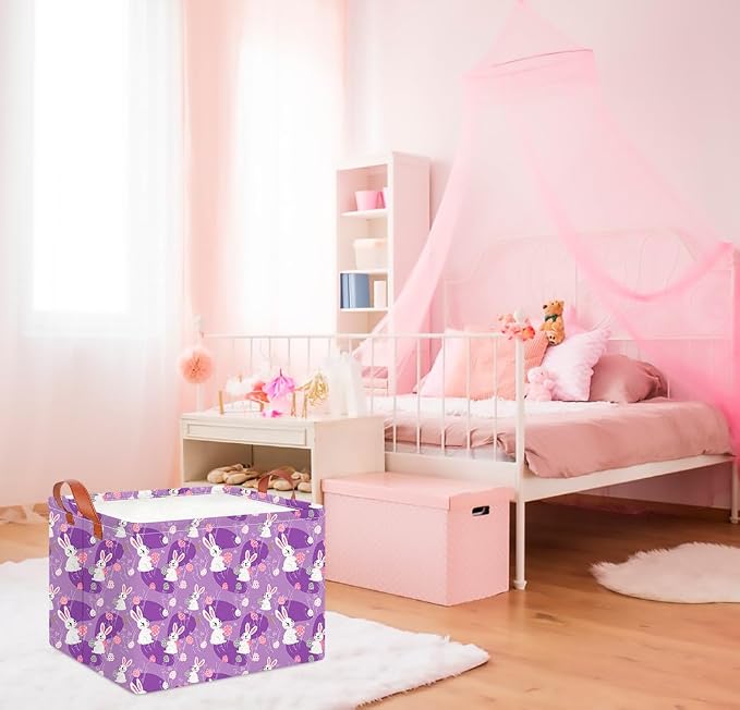 CLOCOR Rectangular Storage Basket Empty,Gift Basket,Waterproof Storage Bin with Handles,Room Decor(Purple Easter) - Image 4