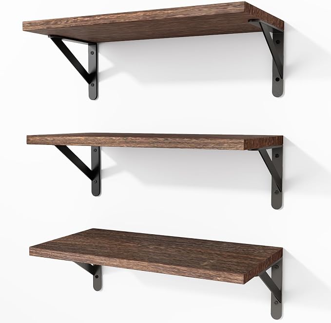 Fixwal Wall Shelves Floating Shelves for Wall Bedroom Bathroom Living Room Kitchen Storage and Decor(Brown, Set of 3, 16.5 Inch) by Fixwal