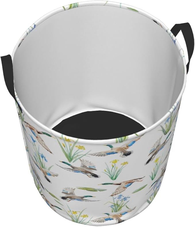Laundry Basket Watercolor Mallard Duck Room Decor,Round Laundry Hamper Waterproof Dirty Clothes Hamper Collapsible Laundry Baskets With Handles,Toy/Clothes Storage Basket For Home Dorm Bathroom Decor - Image 2