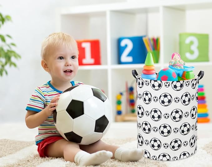 Kids Laundry Basket Soccer Hamper for Nursery Hamper Cute Kids Storage Bin Organizer Room Decor for Home(Black soccer) - Image 6