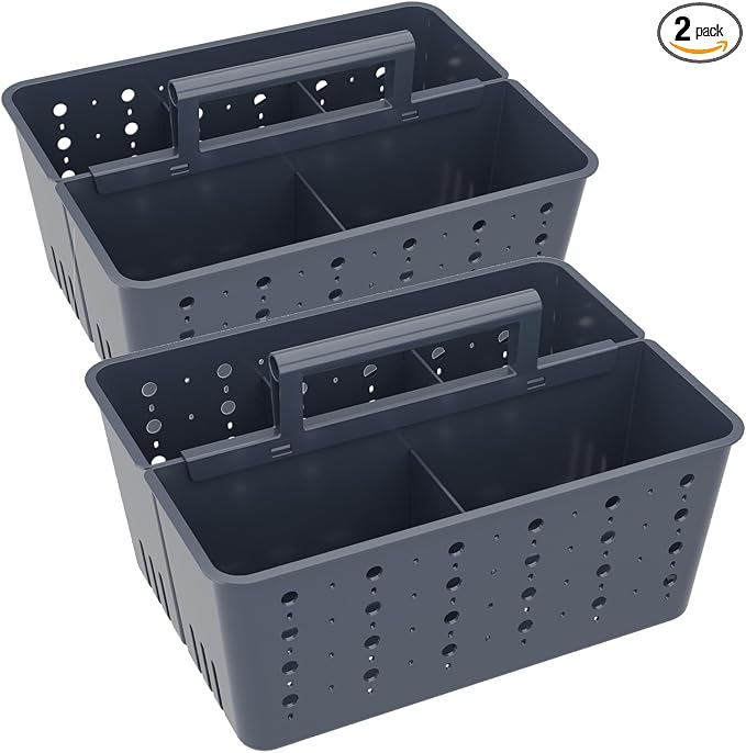 Lifewit Shower Caddy Portable, Cleaning Supplies Caddy Organizer with Handle and Adjustable Dividers, Plastic Shower Basket for Dorm Room Essentials, College, Bathroom, Slate Blue, 2 Packs by Lifewit