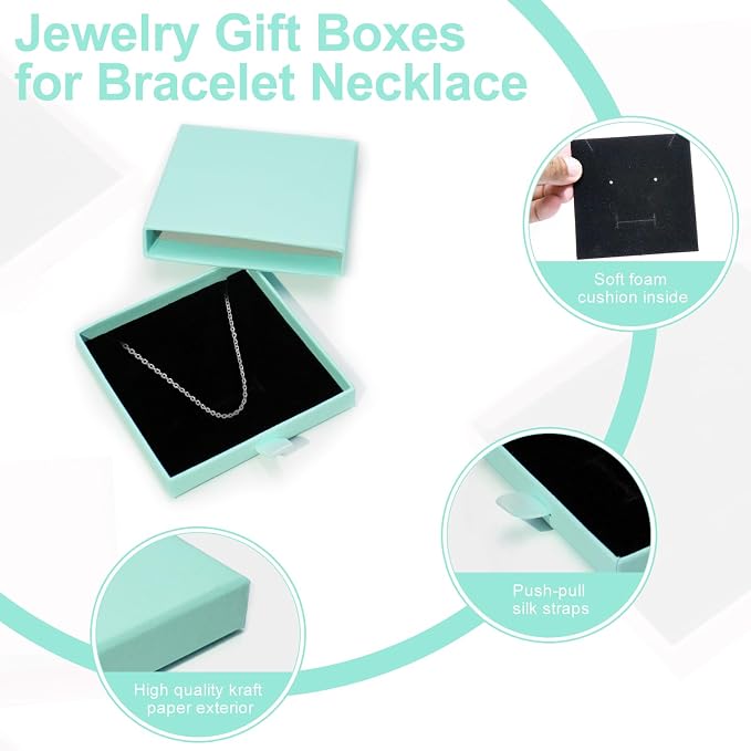 4 Pcs Jewelry Gift Box, 3.5×3.5x0.7Inch Cardboard Jewelry Boxes, Fancy Necklace Bracelet Earring Drawer Organizer Box, Kraft Empty Jewellery Boxes for Necklace Ring Earring Display Box(Blue) - Image 3