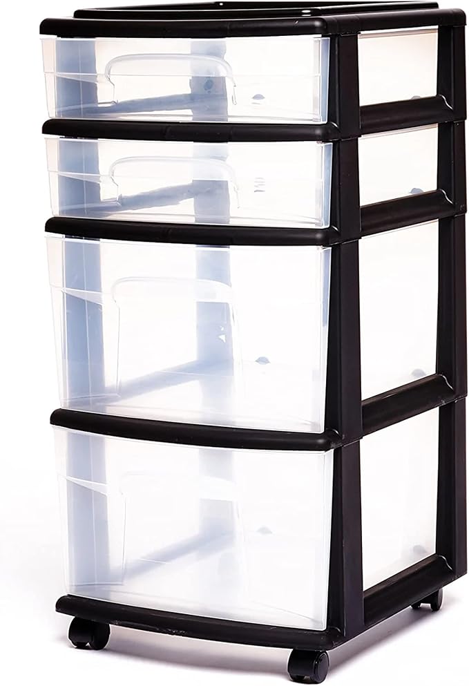 HOMZ 2-Pack Drawer Tower, 4-Tier Clear Plastic Storage Organizer Cart, Black Frame - Organizing Containers with Wheels for Home, Bathroom, Bedroom, Office, and Classroom - Image 9