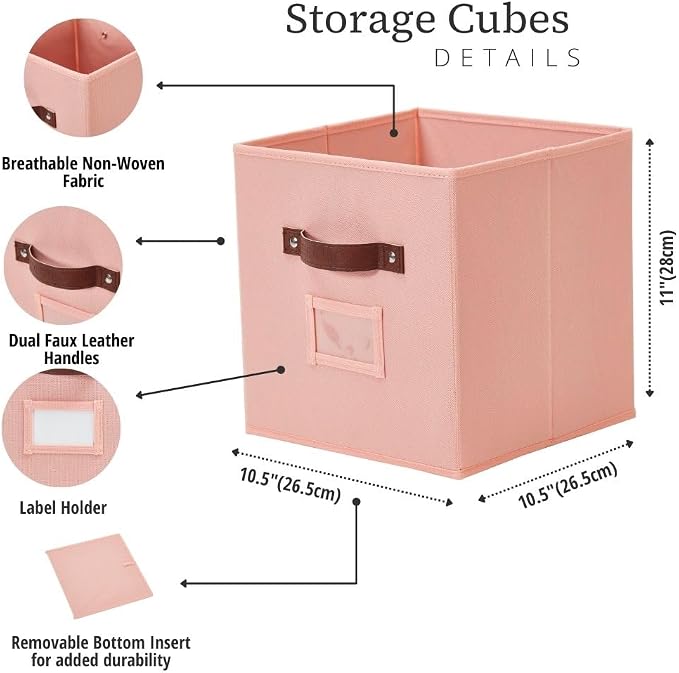 DECOMOMO Storage Bins, Cube Storage Bin with Labels, Fabric Storage Cubes for Shelves (10.5" x 11" / 6pcs, Rainbow) - Image 3
