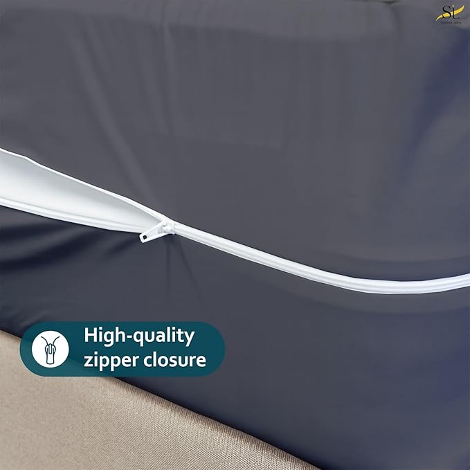 Mattress Protector Queen Size 100% Waterproof Zippered Cover, 15 Inches Deep, Six-Sided Mattress Encasement for Bed, Zipper Closure Style (Dark Grey)