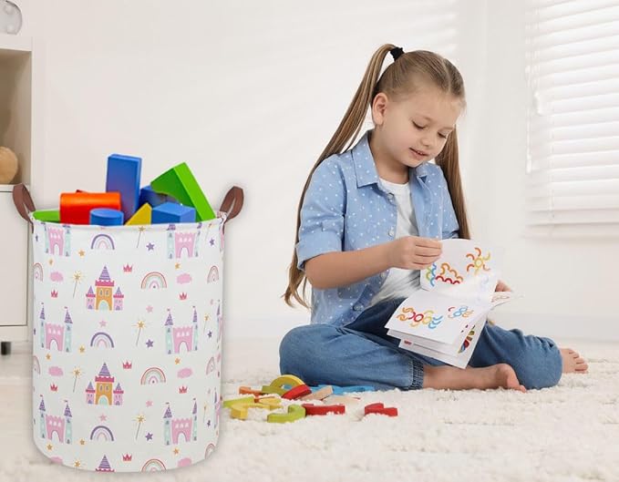 Kids Laundry Hamper Girls Hamper for Nursery Boy and Girl Elephant Hamper Cute Kids Toys Storage Bin Organizer Room Decor for Home(Castle) - Image 3