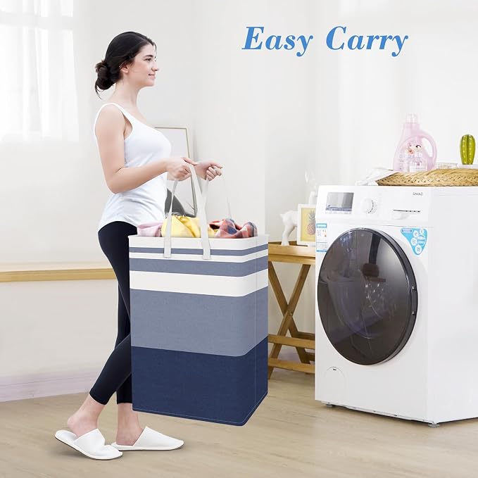 BlissTotes 3-Pack Laundry Basket, Freestanding＆Waterproof Laundry Hamper, Collapsible Tall Clothes Hamper with Easy Carry Handles for Clothes, Towels in the Family and Dorm,Gradient Blue,88L - Image 5