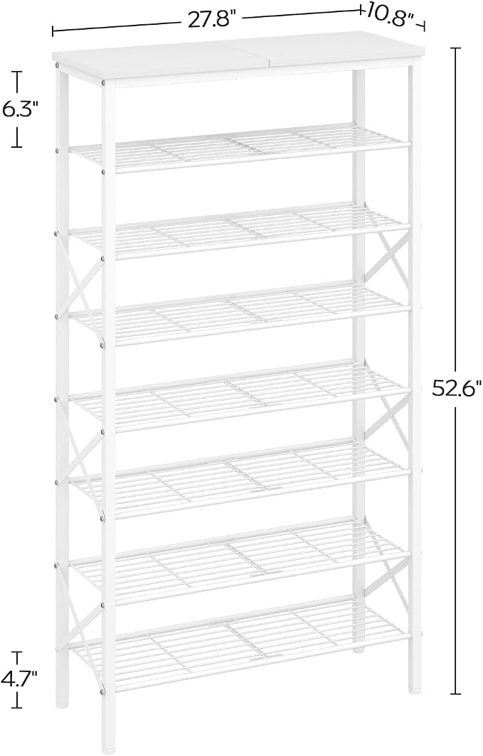 YATINEY 8 Tier Shoe Rack, Shoe Storage Organizer, Large Capacity Shoe Shelf Holds 32 Pairs of Shoes, Sturdy and Stable, for Entryway, Hallway, Closet, Dorm Room, White SS08WW - Image 3