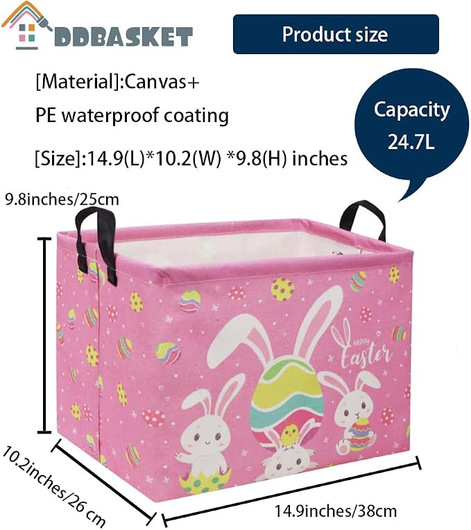 Rectangular Easter Baskets Gift Basket Empty Pink Bunny Kids Storage Bin Baby Boy Basket Kids Toy Storage Bin Organizer Box Easter Room Decor for Home(Pink Easter) - Image 6
