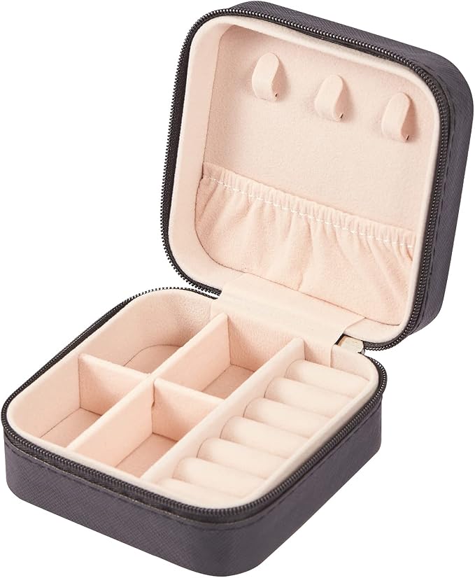 PU Leather Small Jewelry Box, Travel Portable Jewelry Case for Ring, Pendant, Earring, Necklace, Bracelet Organizer Storage Holder Boxes (Black) by LETURE