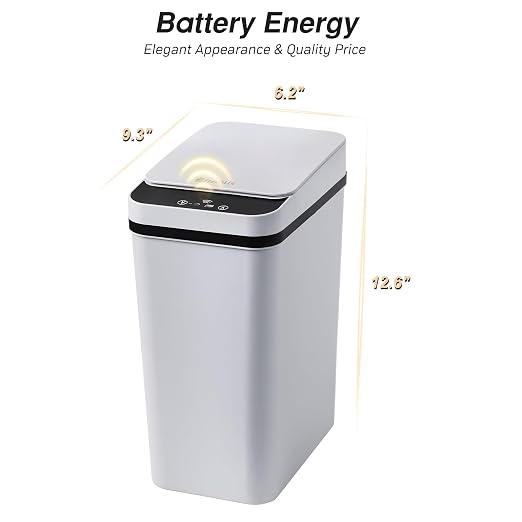 FRESHLIX Bathroom Trash Can 2.6 Gallon Automatic Small Garbage Can with Lid, Slim Motion Sensor Plastic Narrow Trash Bin for Bedroom, Kitchen, Office (A-Basic Battery Supply-Grey, 1 Pack(2.6 Gallon)) - Image 2
