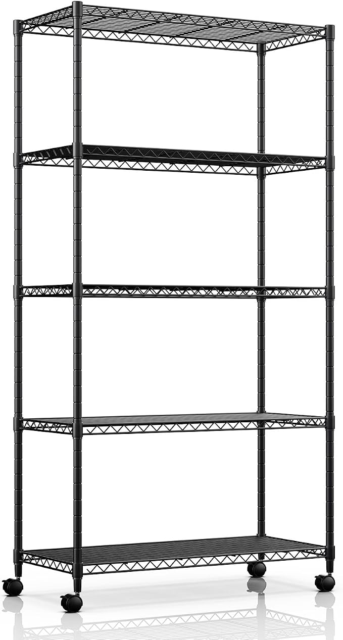 Simple Deluxe 5-Tier Heavy Duty Storage Shelving Unit, 1250 Lbs Loading Capacity, 29.92" W x 13.98" D x 61.02" H, Black by SimpleDeluxe