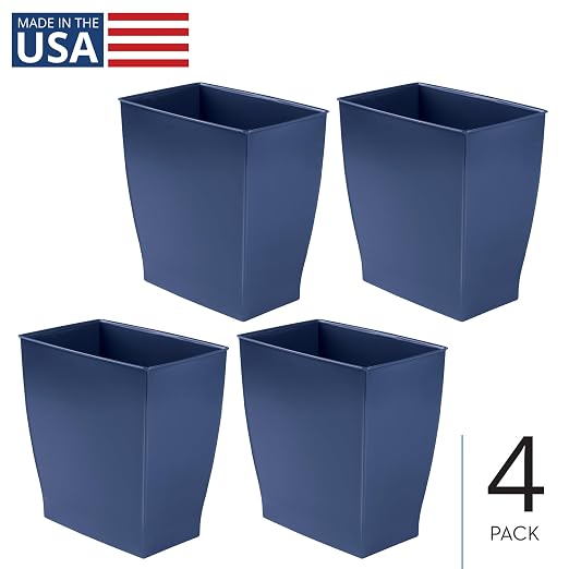iDesign Small Plastic Bathroom Trash Can, Slim Rectangle Garbage Bin for Bedroom, Office, Dorm, 4-Pack, Navy Blue - Image 2