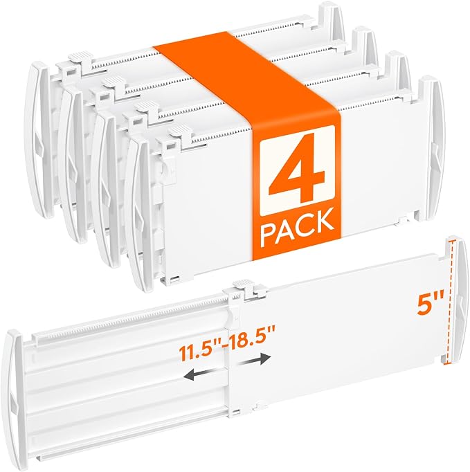 Lifewit 5" Tall 4 Pack Drawer Dividers, 30-47cm/11.5-18.5" Expandable Drawer Divider for Clothes, Adjustable Dresser Drawer Organizers, Drawers Separators for Dresser/Bathroom/Closet/Kitchen White by Lifewit